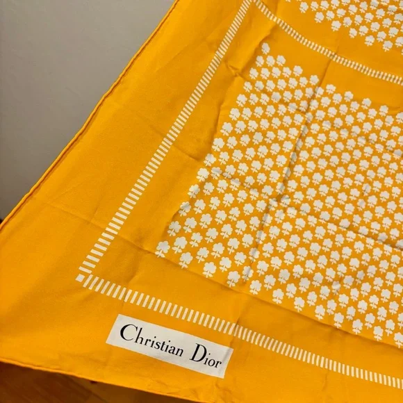 CHRISTIAN DIOR Rare Vintage Christian Dior Golden Silk Scarf 32” Paris Made - Picture 4 of 9